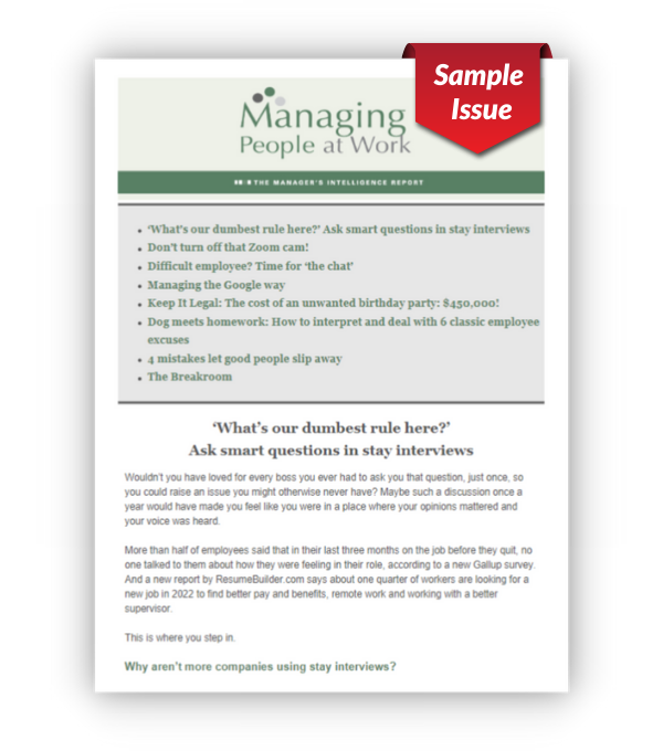Managing People at Work Sample Issue